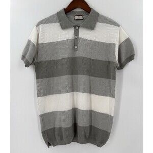 Adb 69 Regular Fit Original Grand Gray/White Striped Short Sleeve Polo MEDIUM